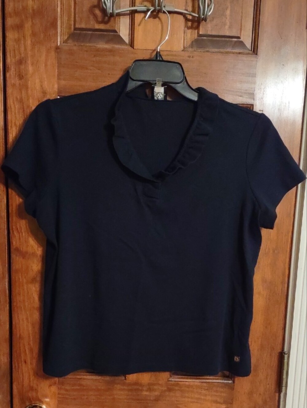 Anne Klein Short Sleeve V-Neck Tee - Navy Blue